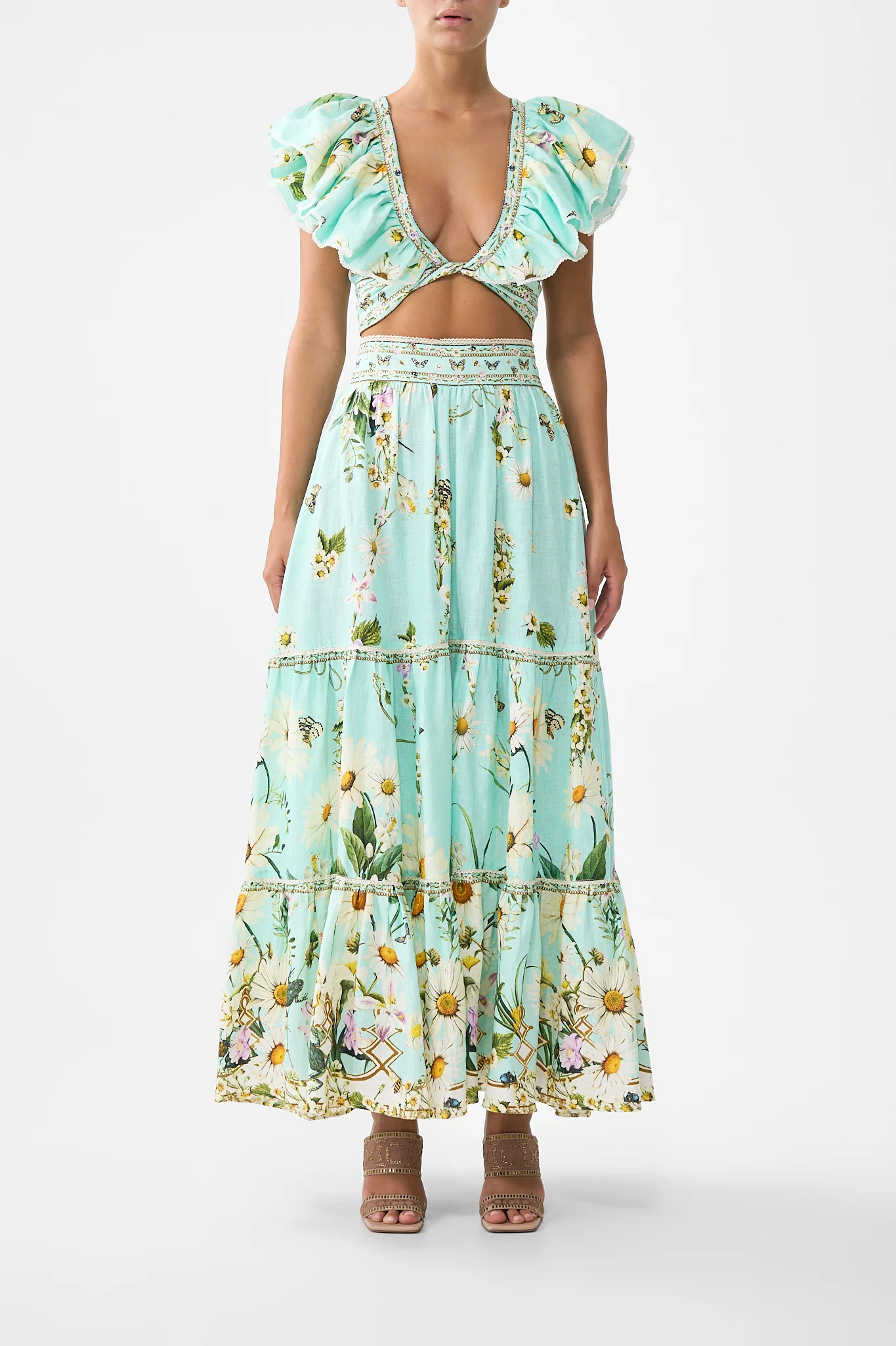 HIGH WAISTED TIERED SKIRT FLORAL FREEFALL