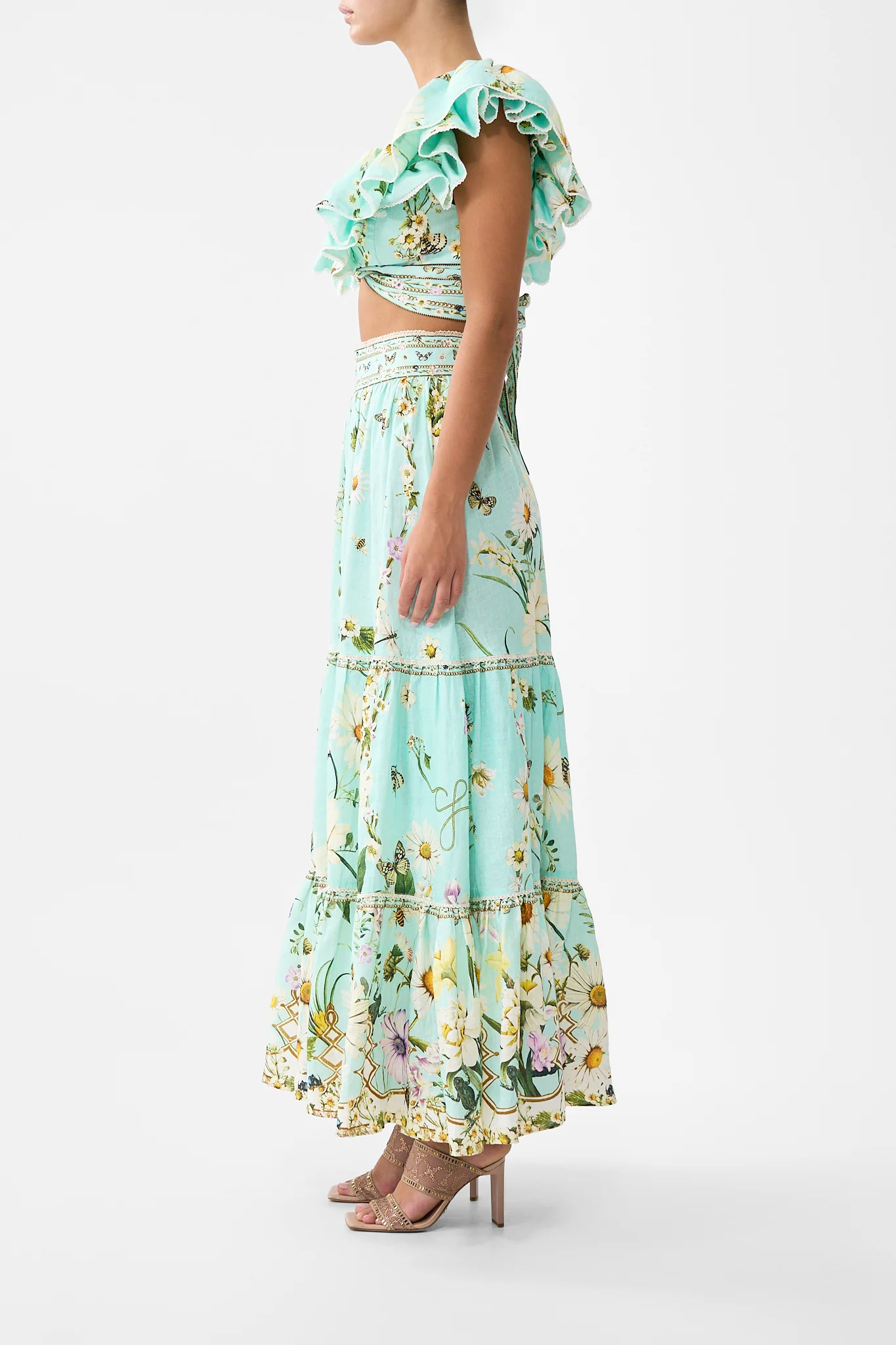 HIGH WAISTED TIERED SKIRT FLORAL FREEFALL - Image 4