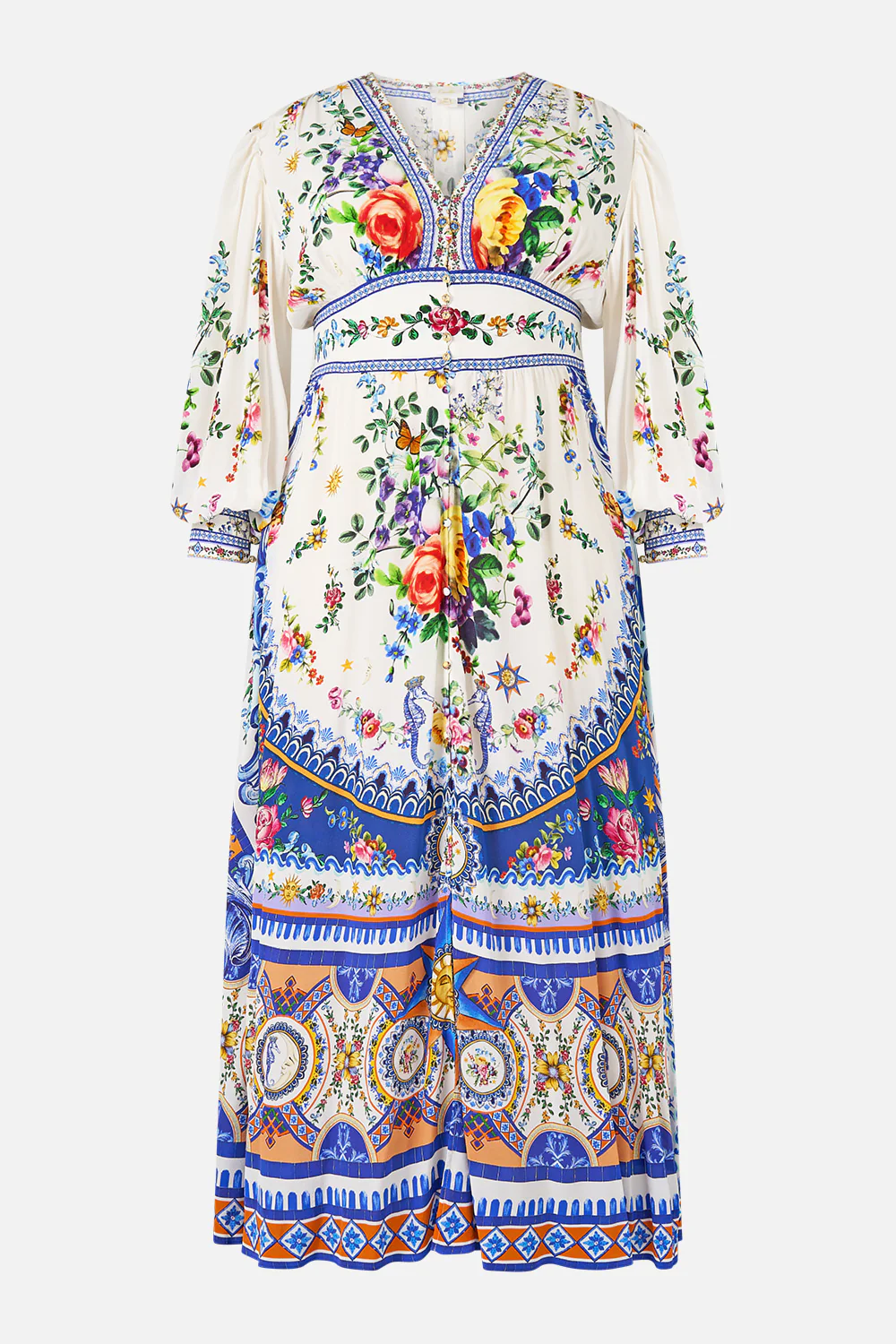SHAPED WAISTBAND DRESS WITH GATHERED SLEEVES TILES DARLS - Image 11