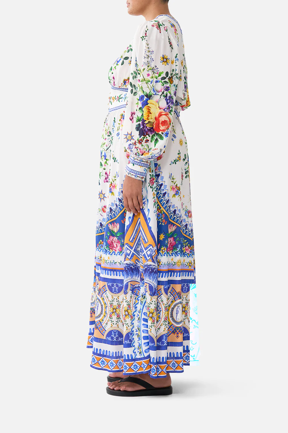 SHAPED WAISTBAND DRESS WITH GATHERED SLEEVES TILES DARLS - Image 12