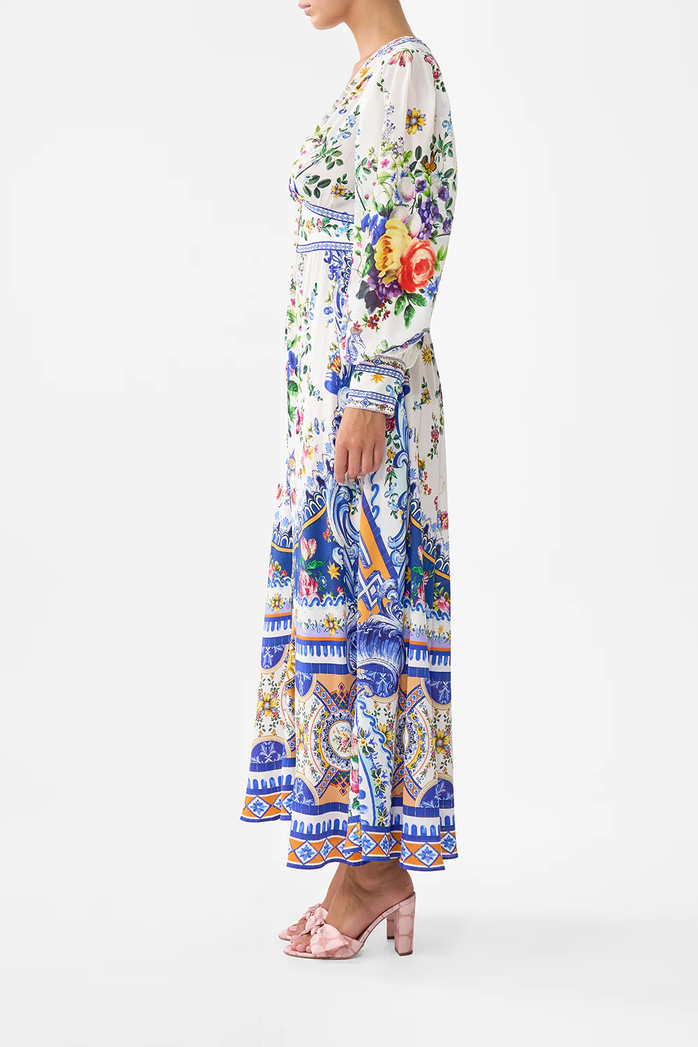 SHAPED WAISTBAND DRESS WITH GATHERED SLEEVES TILES DARLS - Image 4