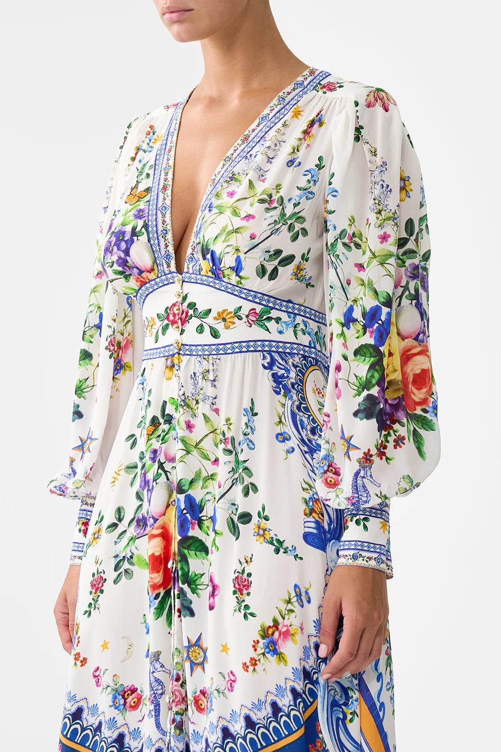 SHAPED WAISTBAND DRESS WITH GATHERED SLEEVES TILES DARLS - Image 5