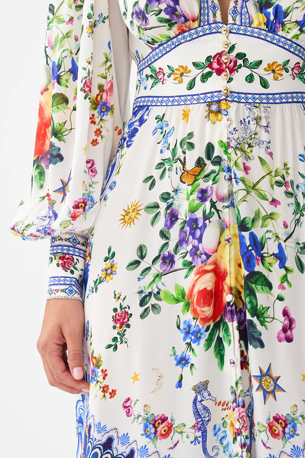 SHAPED WAISTBAND DRESS WITH GATHERED SLEEVES TILES DARLS - Image 6