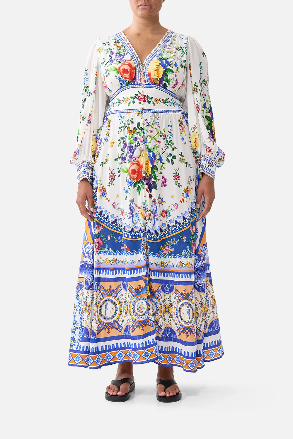 SHAPED WAISTBAND DRESS WITH GATHERED SLEEVES TILES DARLS - Image 9