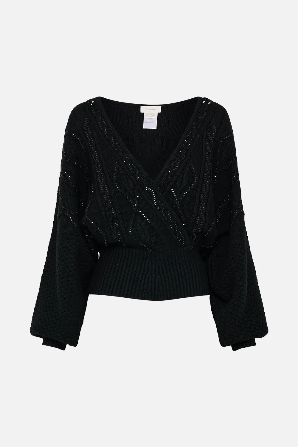 SURPLICE NECK KNIT JUMPER SOLID BLACK - Image 3