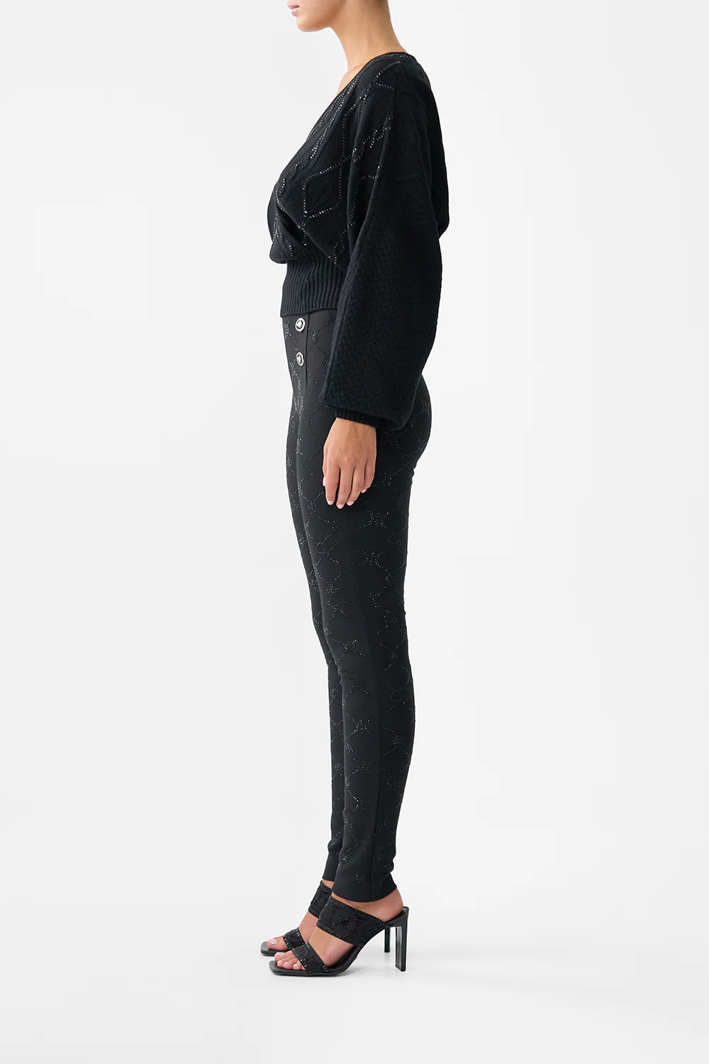 SURPLICE NECK KNIT JUMPER SOLID BLACK - Image 4