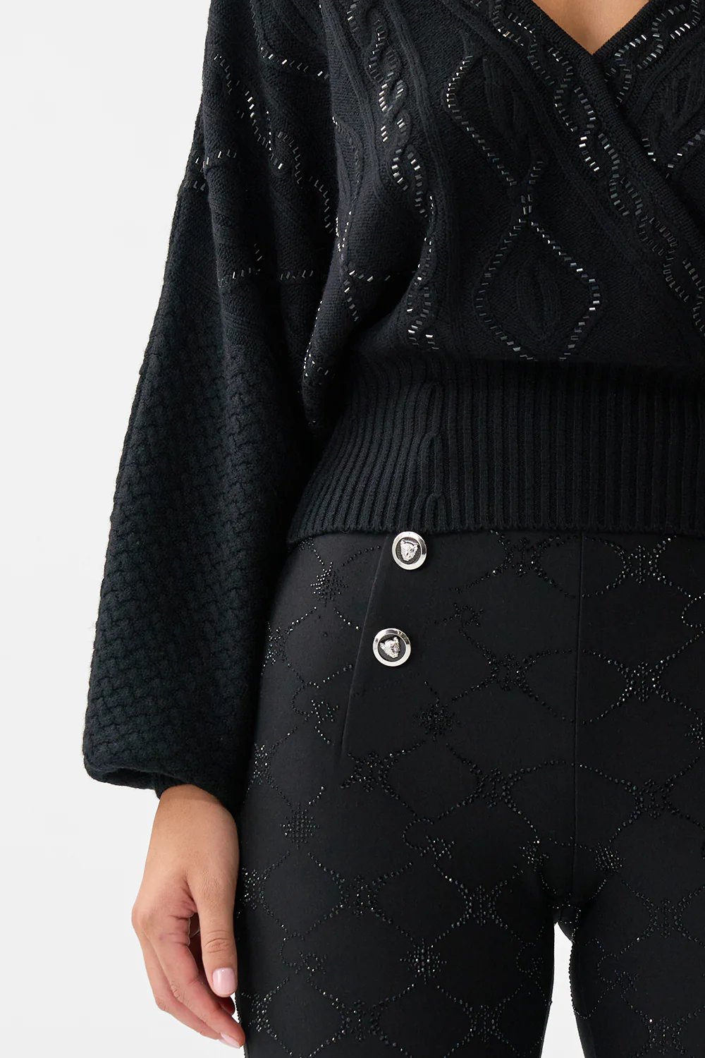 SURPLICE NECK KNIT JUMPER SOLID BLACK - Image 6