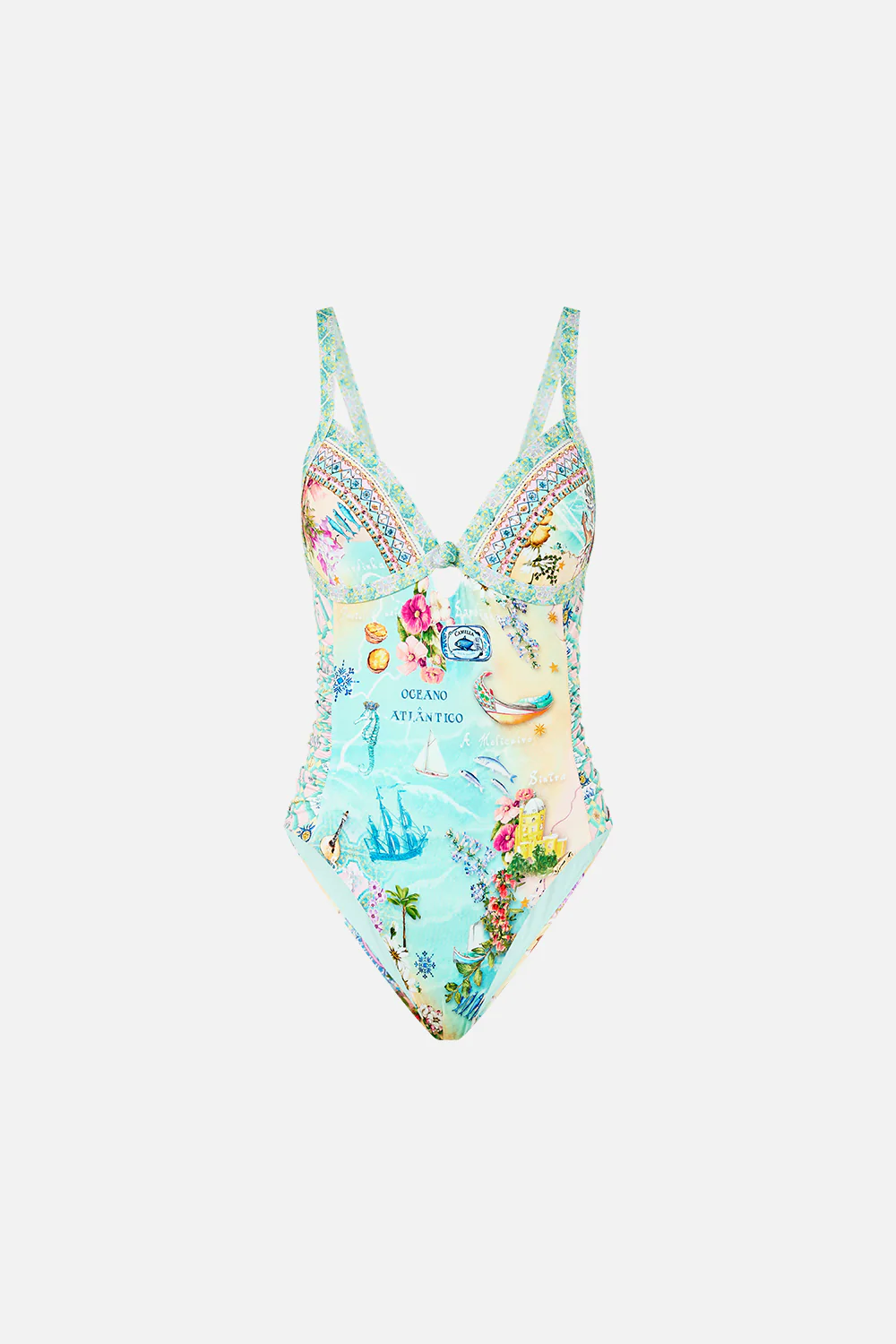 RUCHED PANELLED TRIANGLE ONE PIECE WITH KNOT FRONT JUST COASTING - Image 3