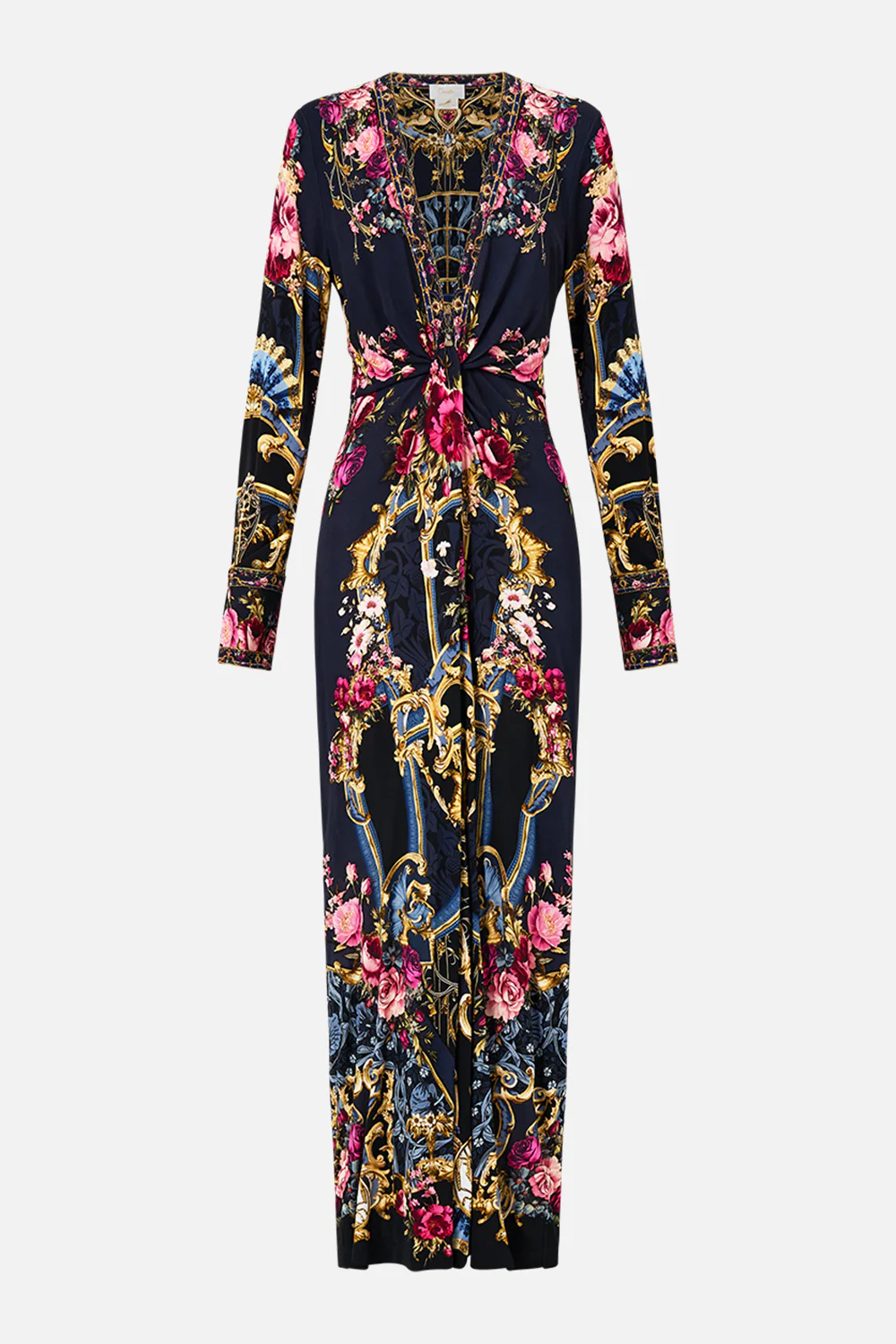 LONG V NECK TWIST FRONT JERSEY DRESS ORNATE ON A PLATE - Image 3