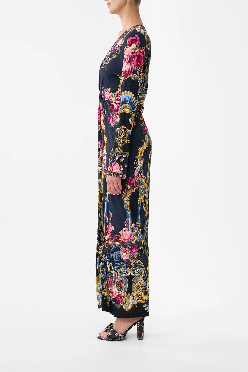 LONG V NECK TWIST FRONT JERSEY DRESS ORNATE ON A PLATE - Image 4