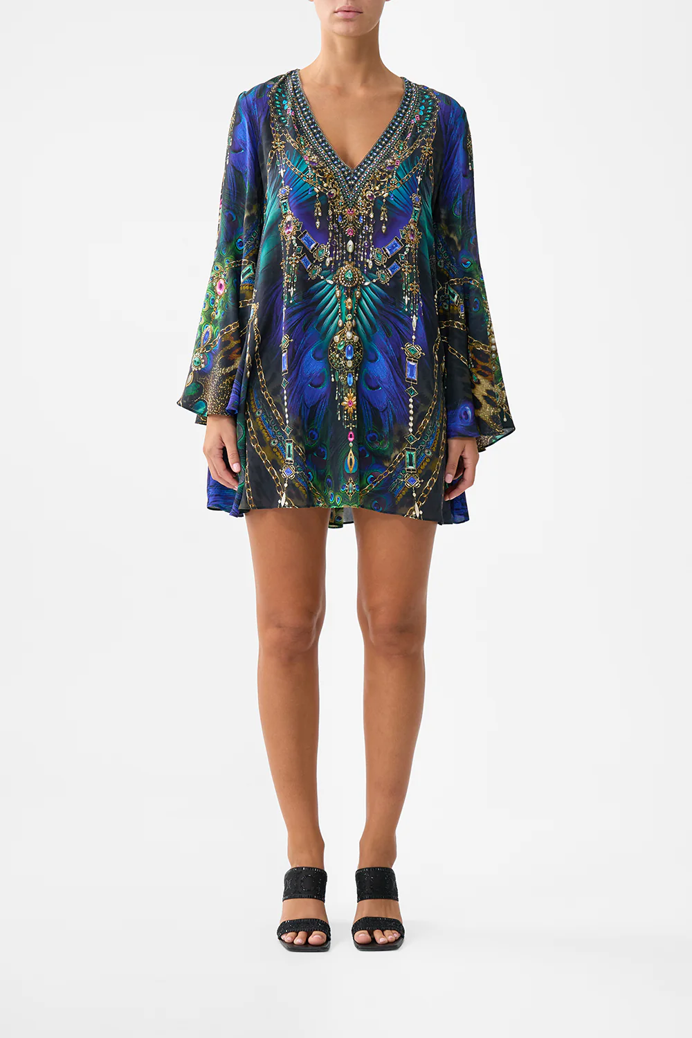 V-NECK FLARED SLEEVE MINI DRESS DOMINICAN DECADENCE