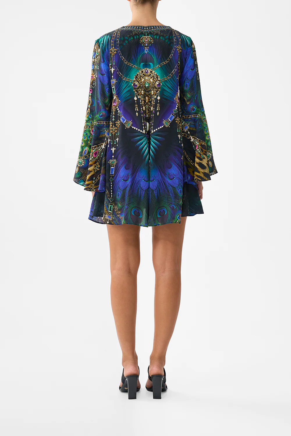 V-NECK FLARED SLEEVE MINI DRESS DOMINICAN DECADENCE - Image 2
