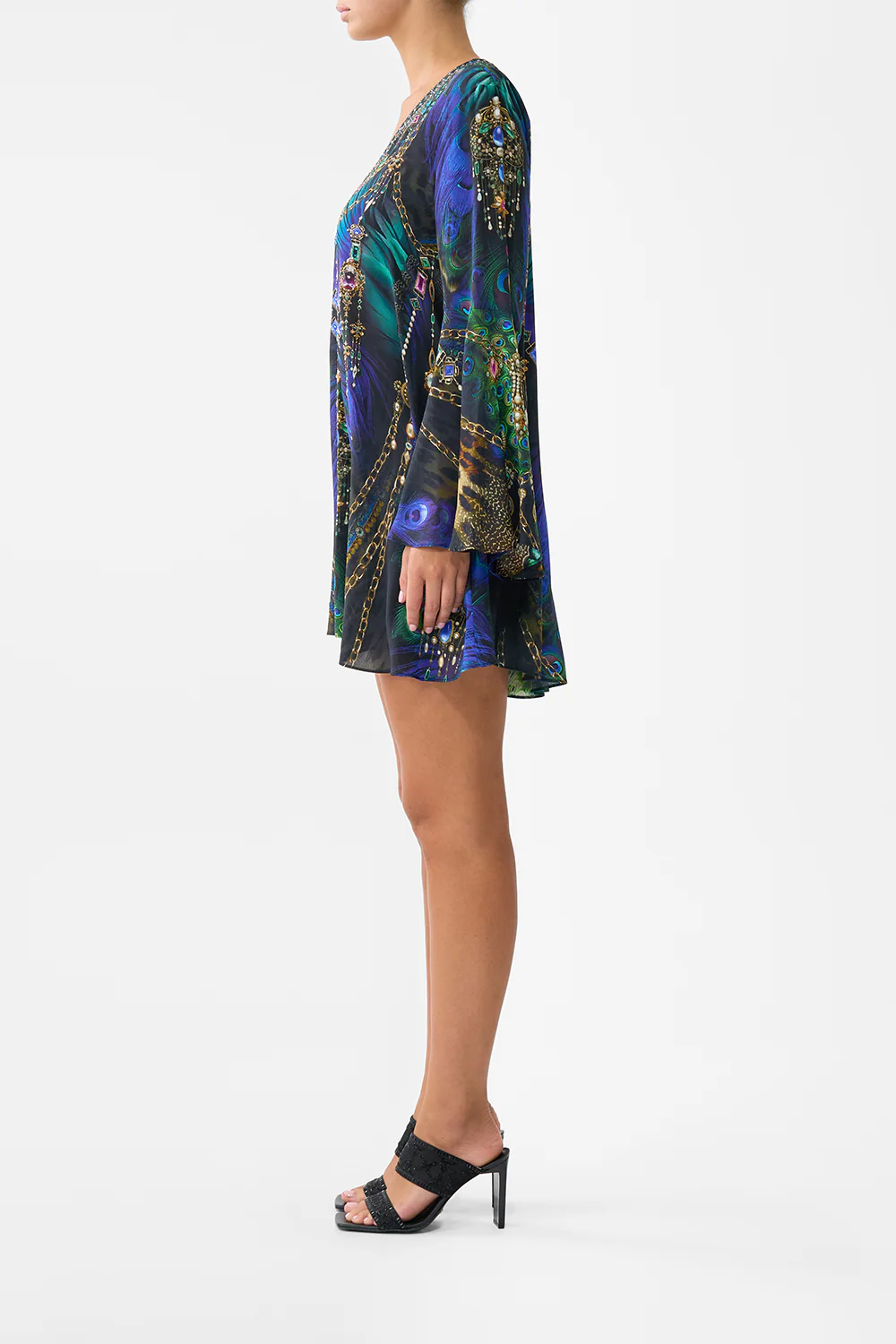 V-NECK FLARED SLEEVE MINI DRESS DOMINICAN DECADENCE - Image 4