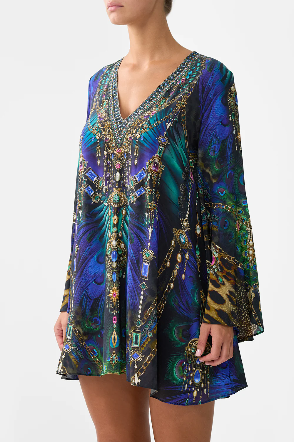 V-NECK FLARED SLEEVE MINI DRESS DOMINICAN DECADENCE - Image 6