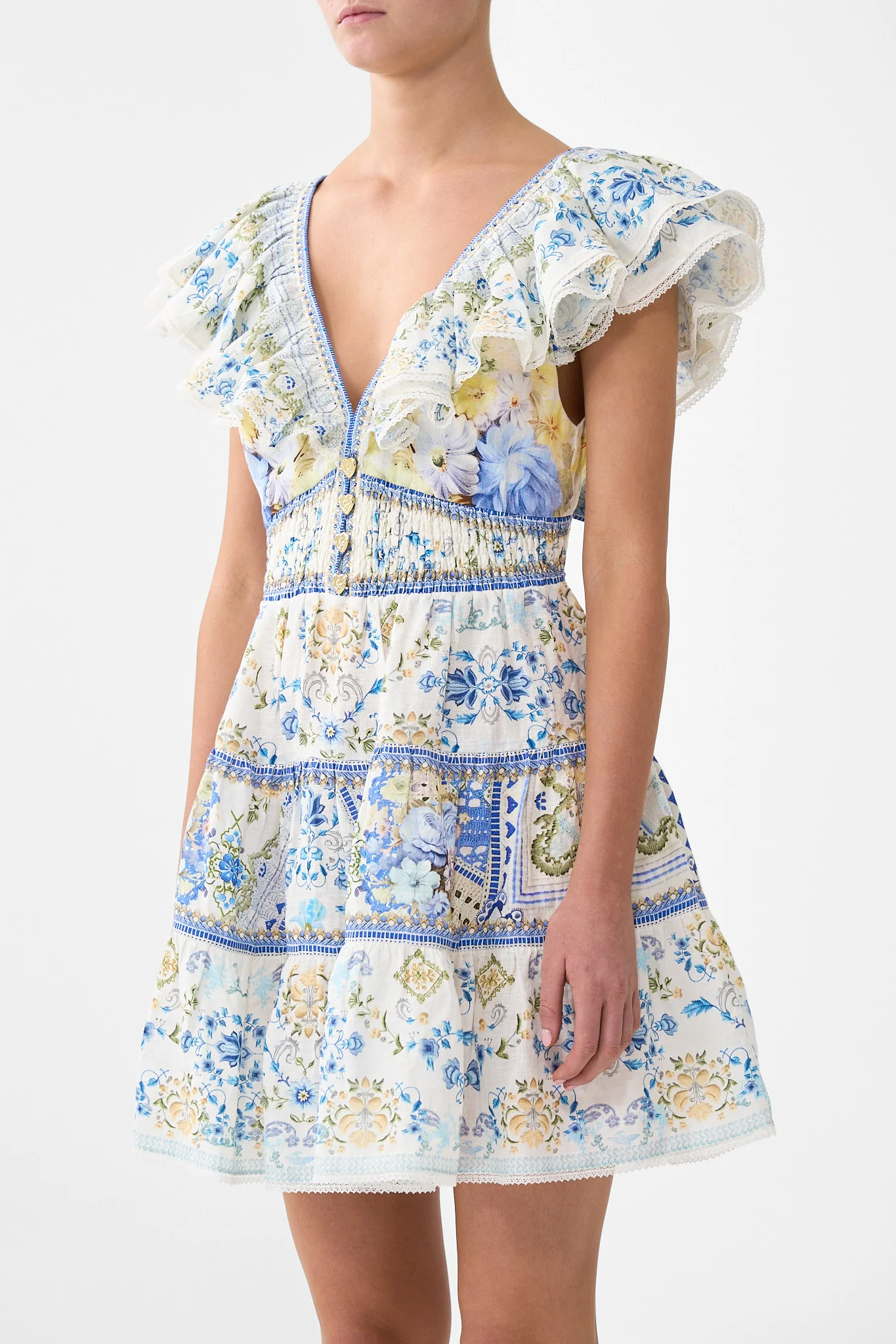 TIERED SHORT DRESS WITH NECK FRILL MY HOMESPUN HEART - Image 5