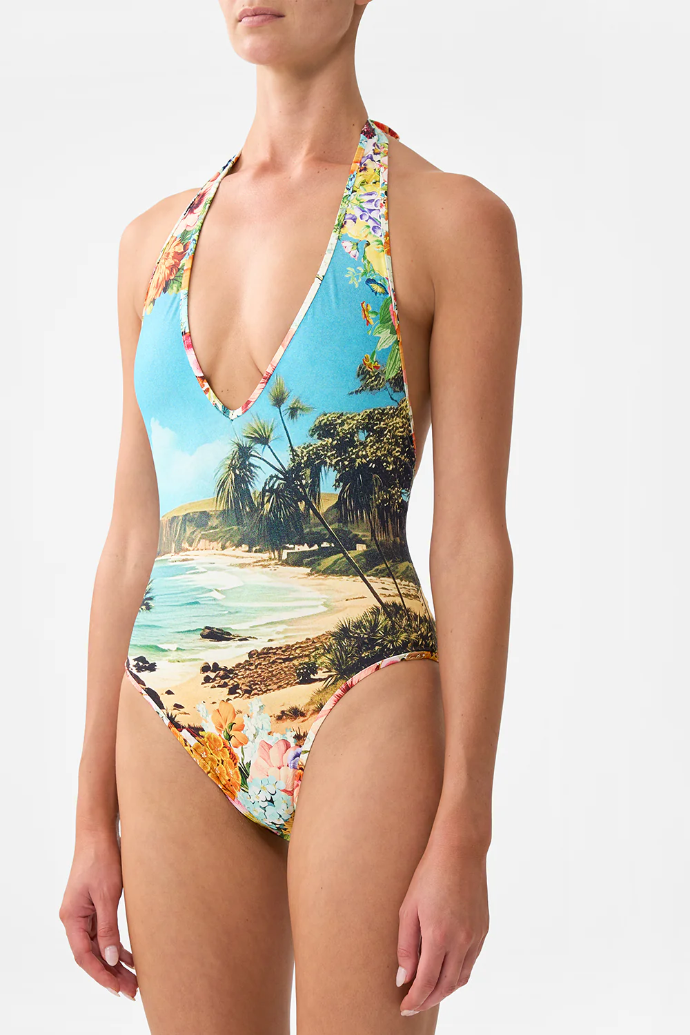 REVERSIBLE BIND EDGE V NECK HALTER ONE PIECE BATHING BOMBSHELL - Image 6