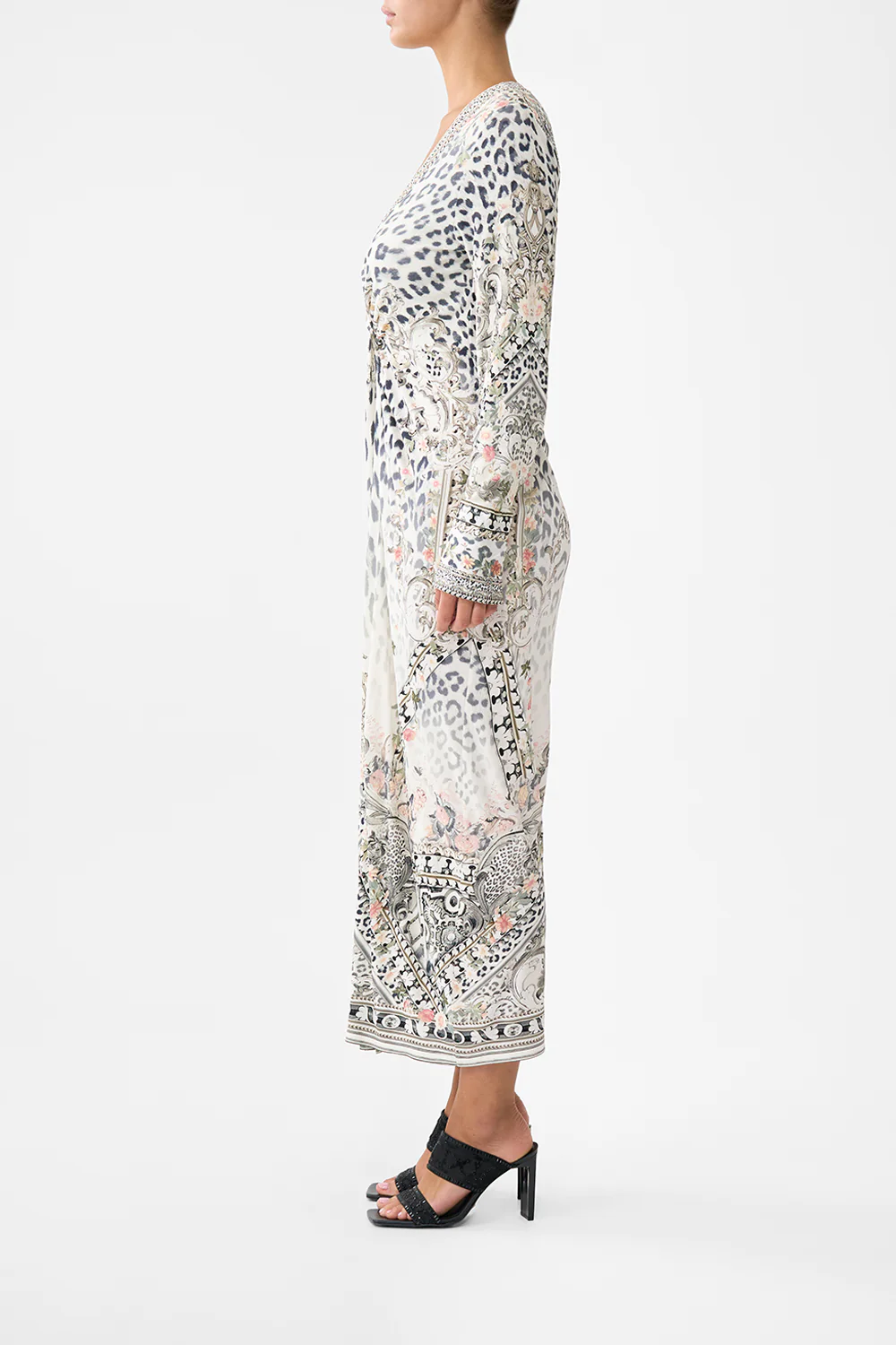 LONG V NECK TWIST FRONT JERSEY DRESS MARBLE HEAVEN - Image 4
