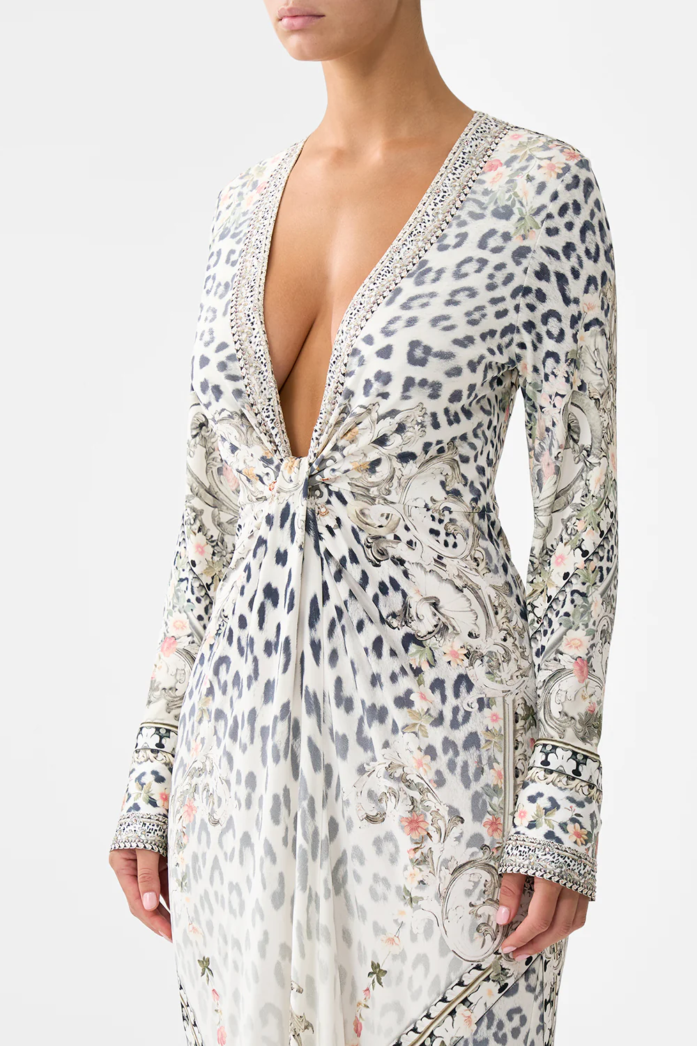 LONG V NECK TWIST FRONT JERSEY DRESS MARBLE HEAVEN - Image 5