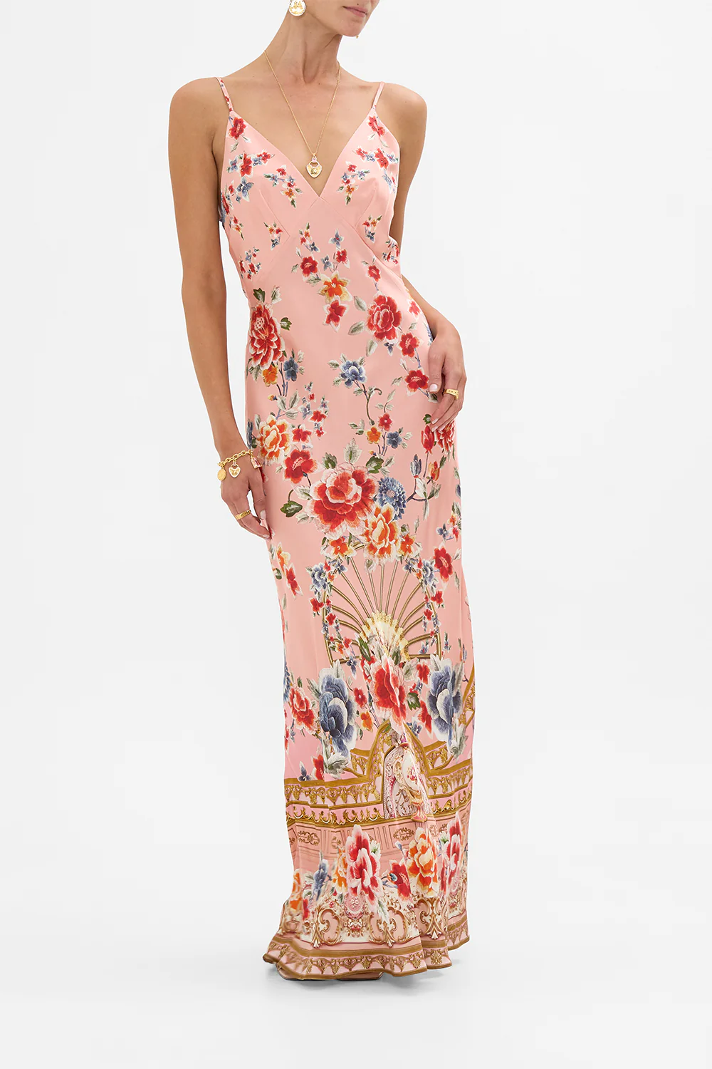 V NECK FULL LENGTH BIAS SLIP DRESS MAJESTIC MILLA