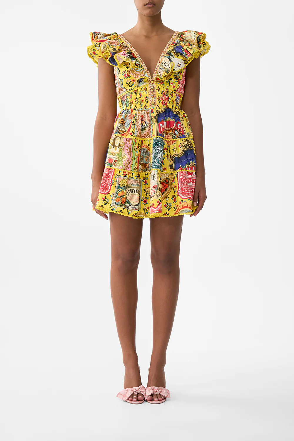 TIERED SHORT DRESS WITH NECK FRILL SOAP OPERA