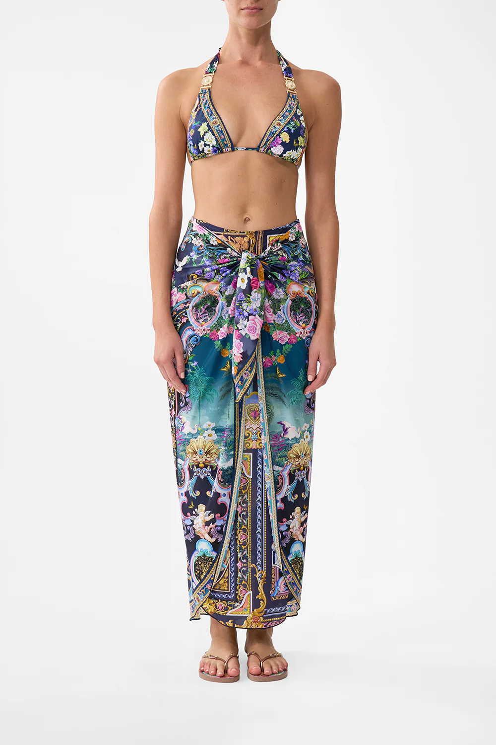 LAYERED MAXI SKIRT WITH TIE FRONT BASKED IN BAROQUE