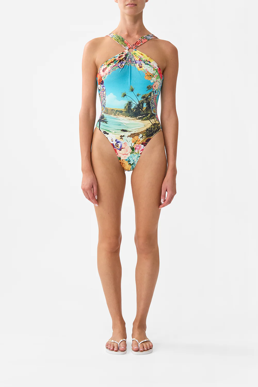 DIAMOND NECK THICK STRAP ONE PIECE W RINGS BATHING BOMBSHELL