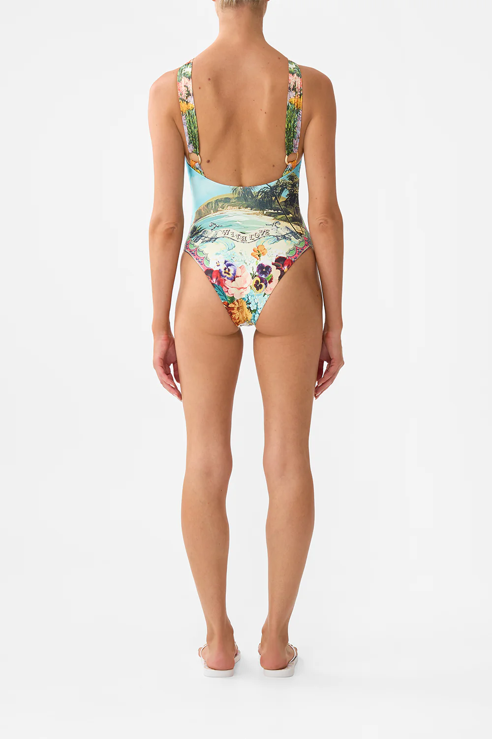 DIAMOND NECK THICK STRAP ONE PIECE W RINGS BATHING BOMBSHELL - Image 2