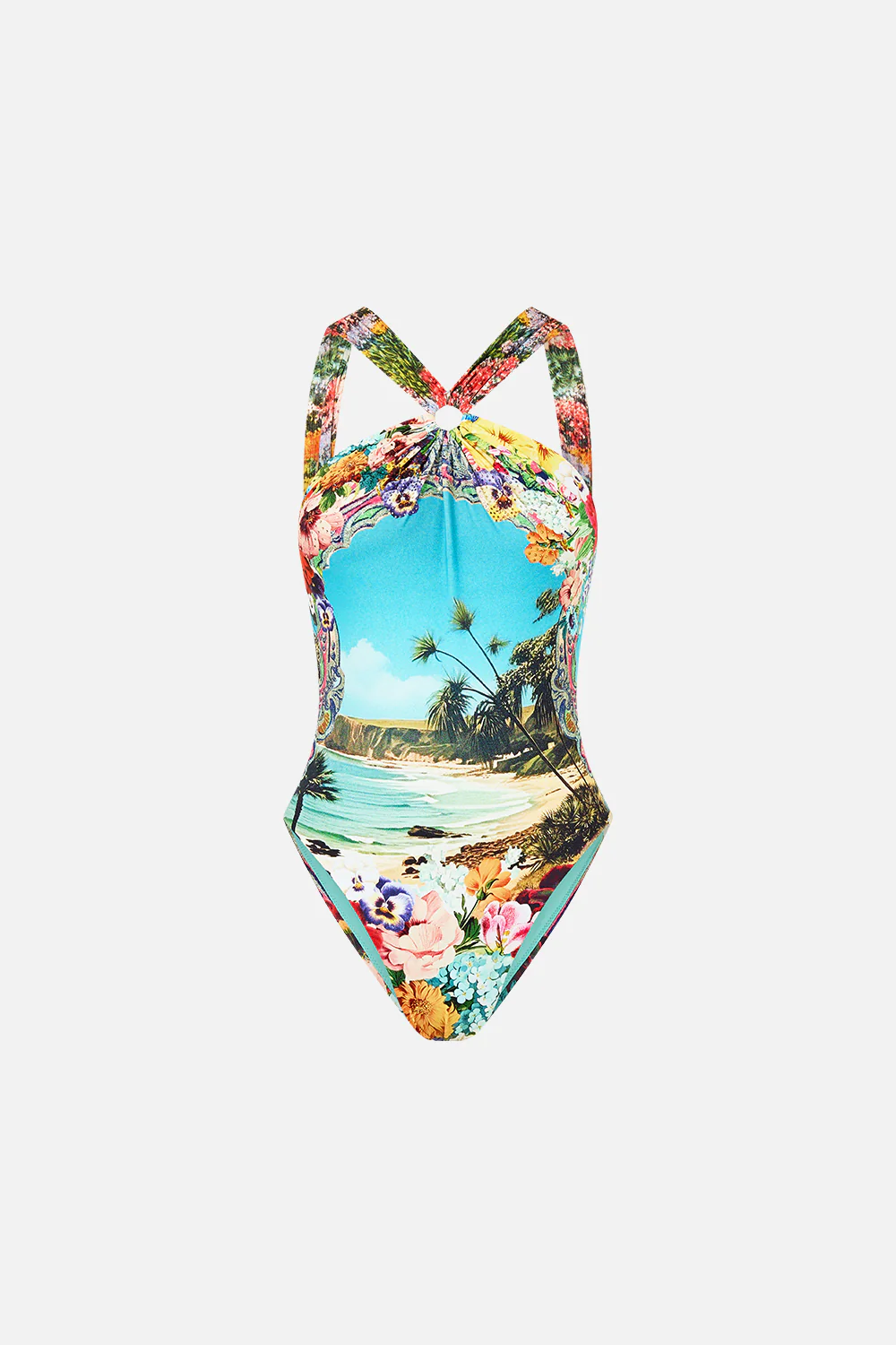DIAMOND NECK THICK STRAP ONE PIECE W RINGS BATHING BOMBSHELL - Image 3