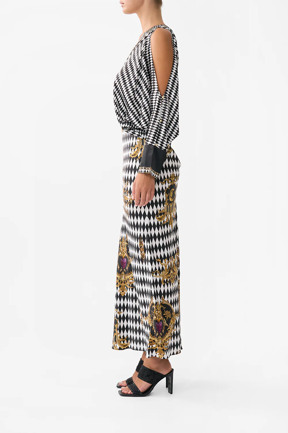 PLUNGE NECK DRAPED SHOULDER DRESS MONARCHY MANIA - Image 4
