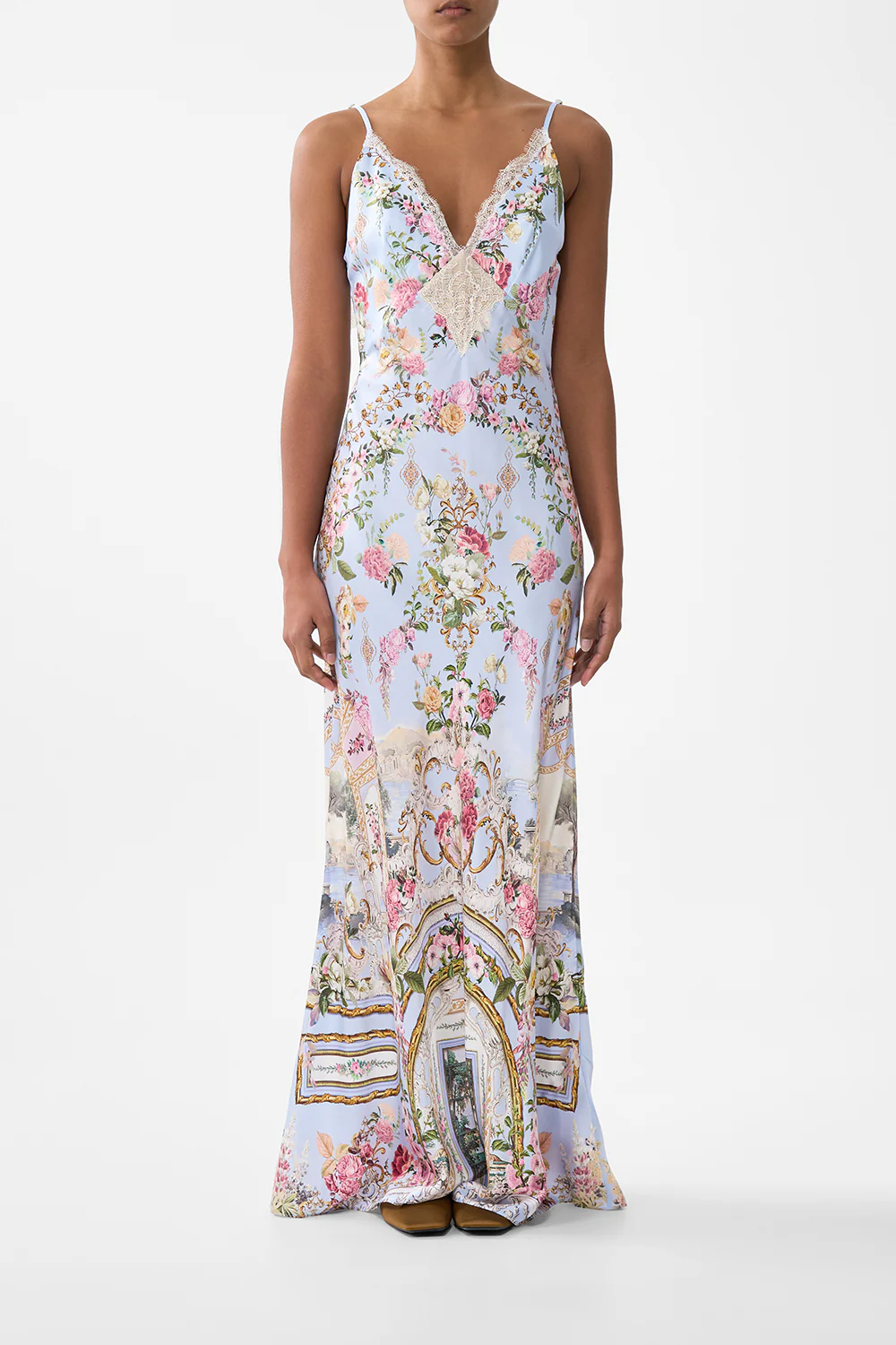 V SPLICED LACE SLIP DRESS TILED IN TIME