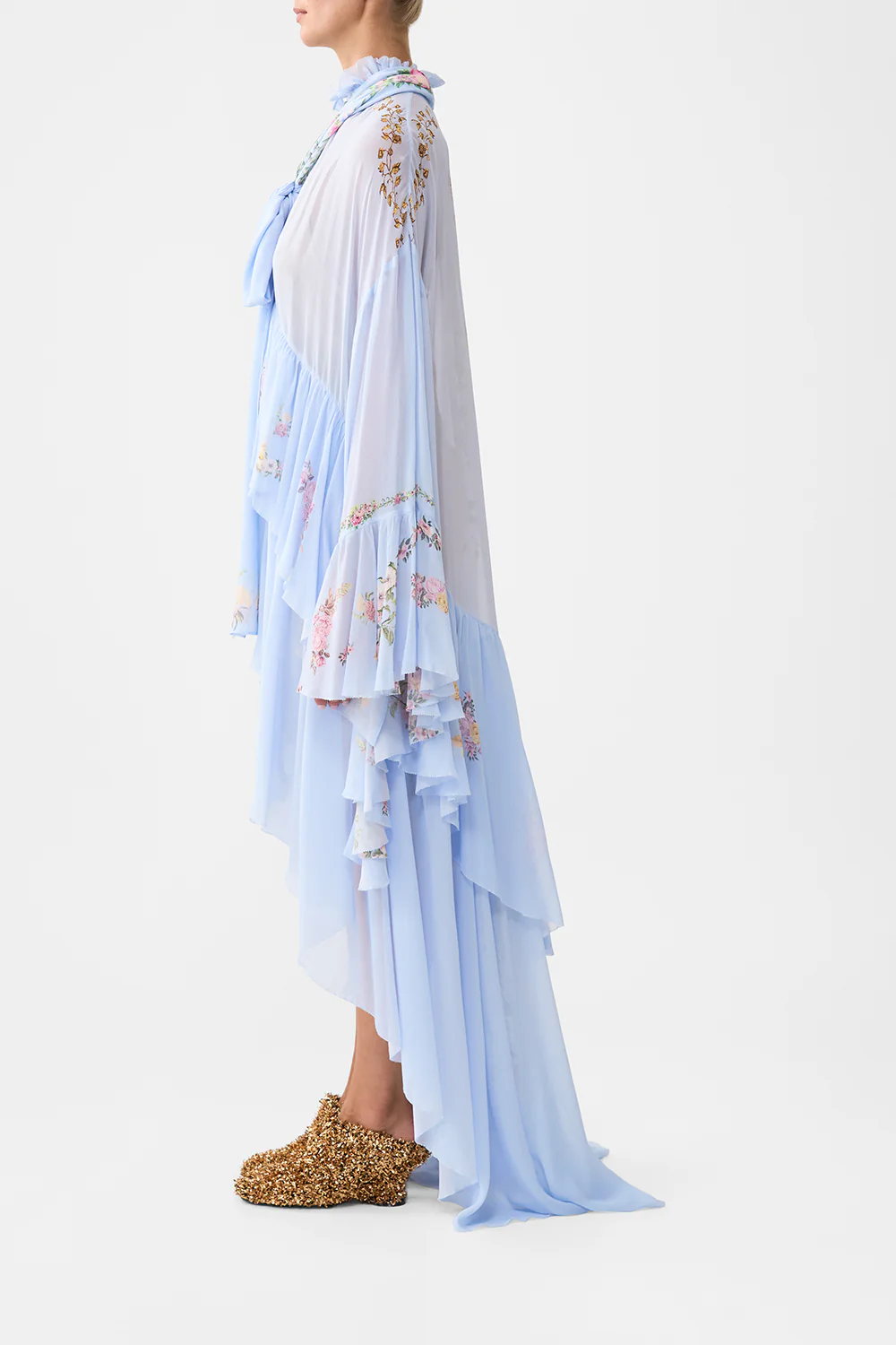 RUFFLE HIGH LOW DRESS WITH LONG SLEEVE TILED IN TIME - Image 4