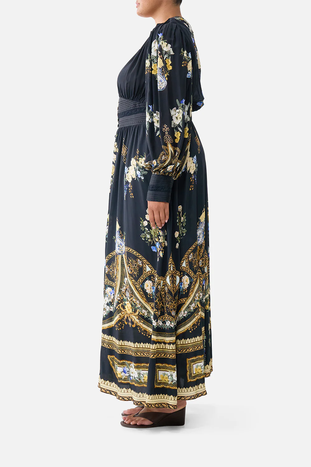 SHAPED WAISTBAND DRESS WITH GATHERED SLEEVES OTTOMAN ELEGANCE - Image 11