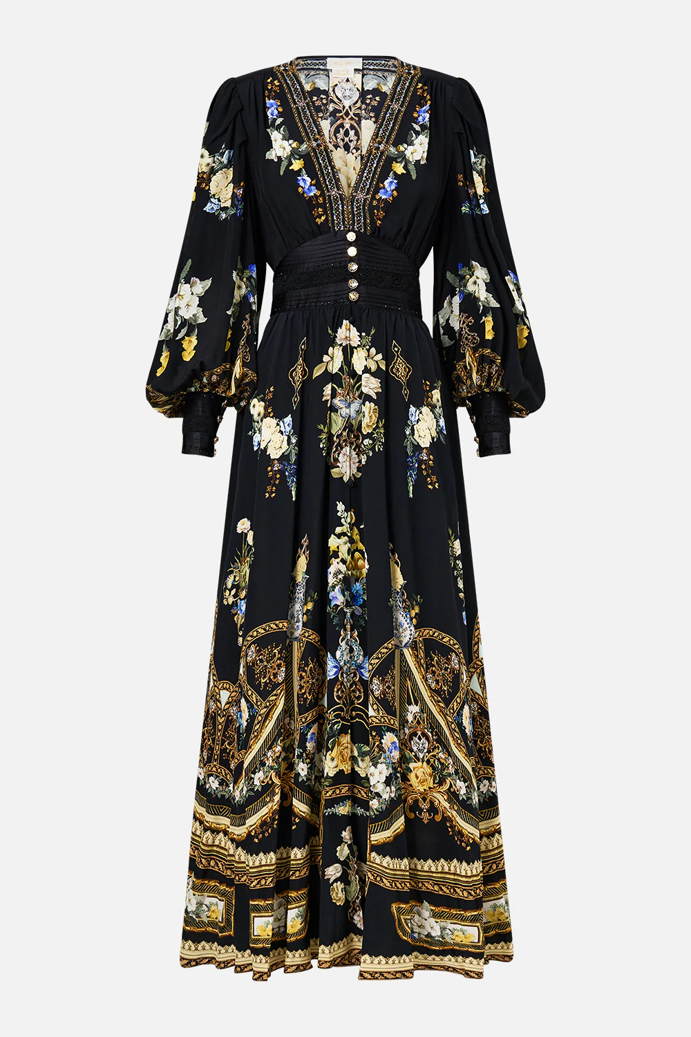 SHAPED WAISTBAND DRESS WITH GATHERED SLEEVES OTTOMAN ELEGANCE - Image 3