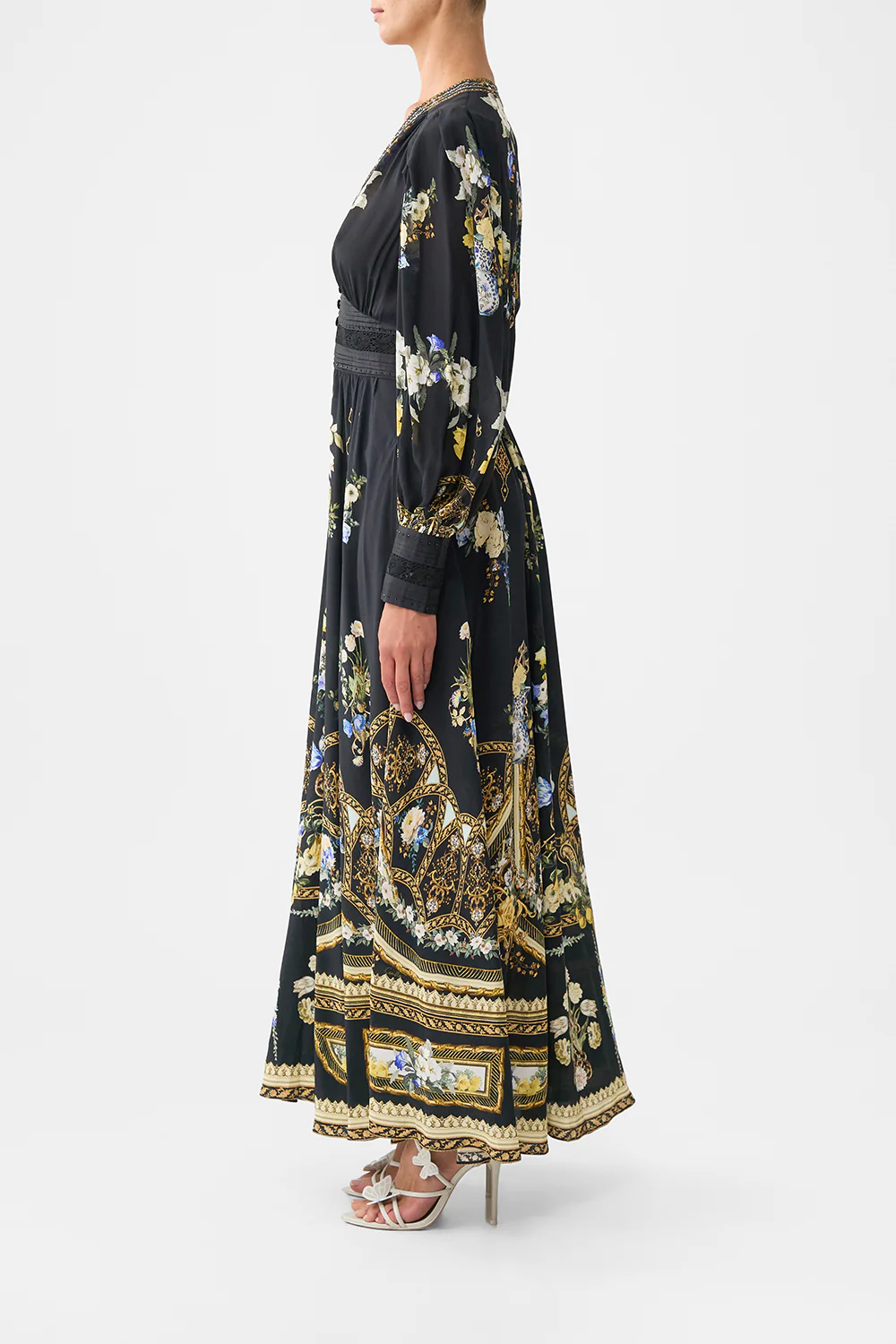 SHAPED WAISTBAND DRESS WITH GATHERED SLEEVES OTTOMAN ELEGANCE - Image 4