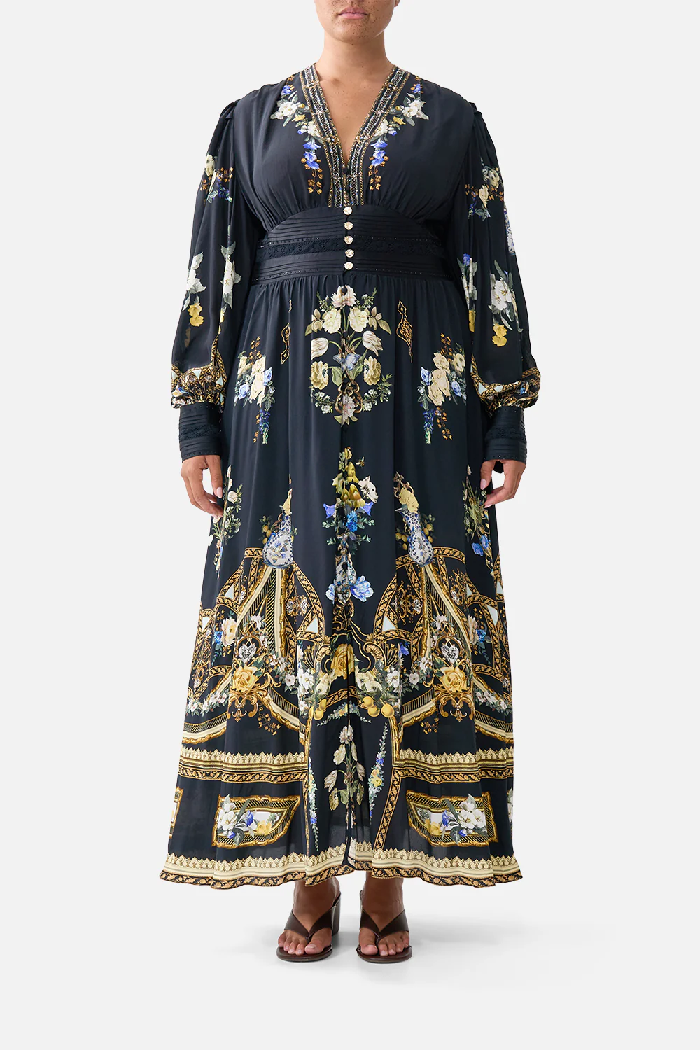 SHAPED WAISTBAND DRESS WITH GATHERED SLEEVES OTTOMAN ELEGANCE - Image 9