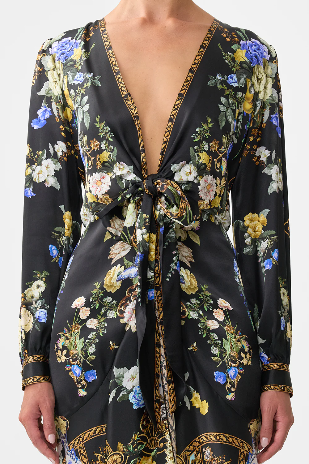 TIE WAIST LONG SLEEVE DRESS OTTOMAN ELEGANCE - Image 5