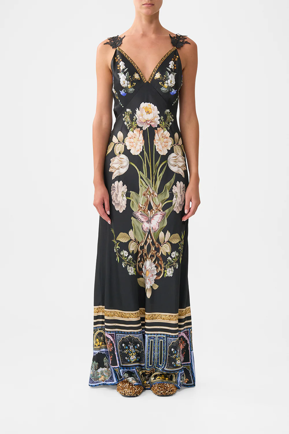 V NECK FULL LENGTH BIAS SLIP DRESS OTTOMAN ELEGANCE