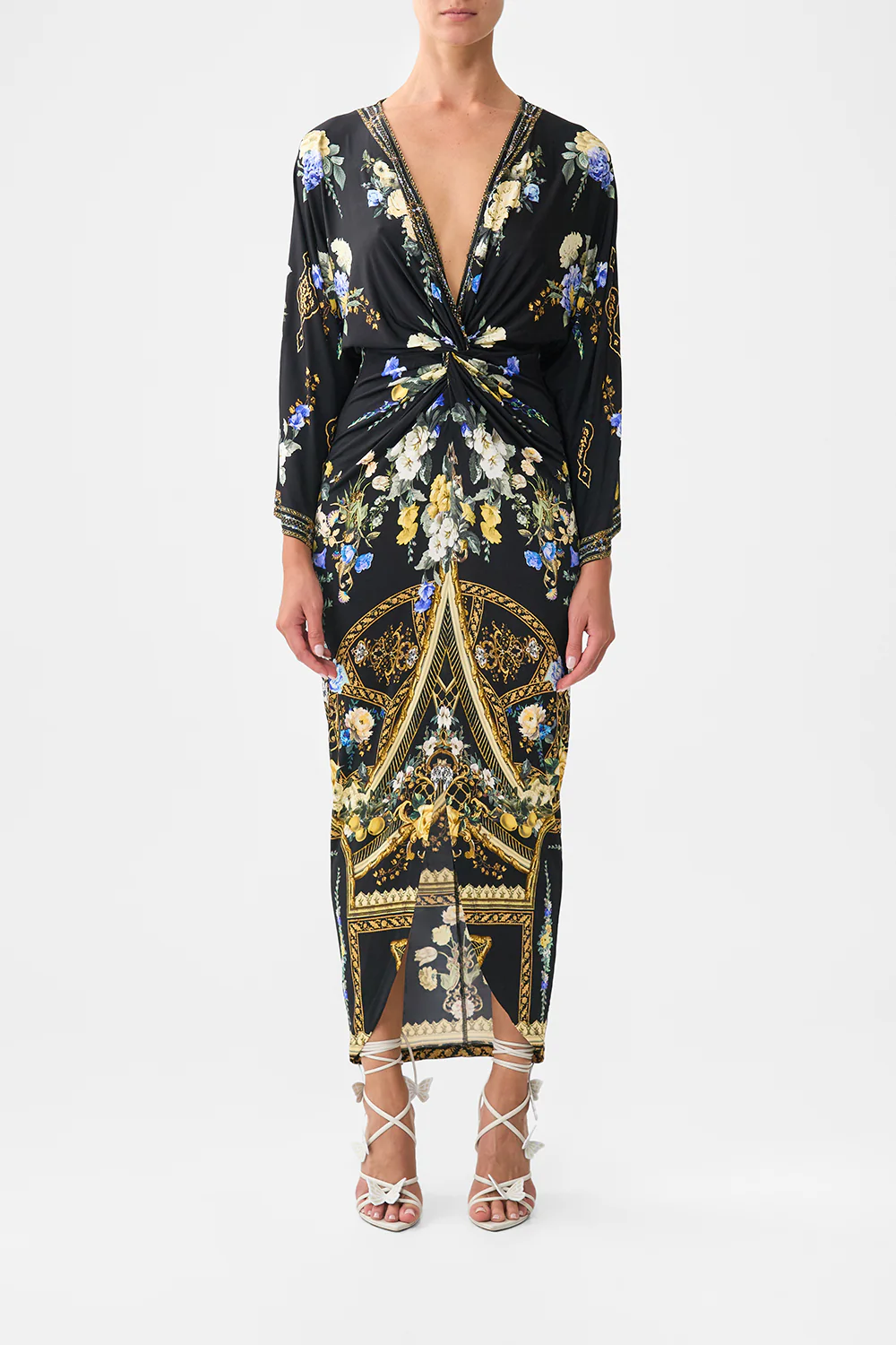 LONG SPLIT FRONT TWIST DRESS OTTOMAN ELEGANCE