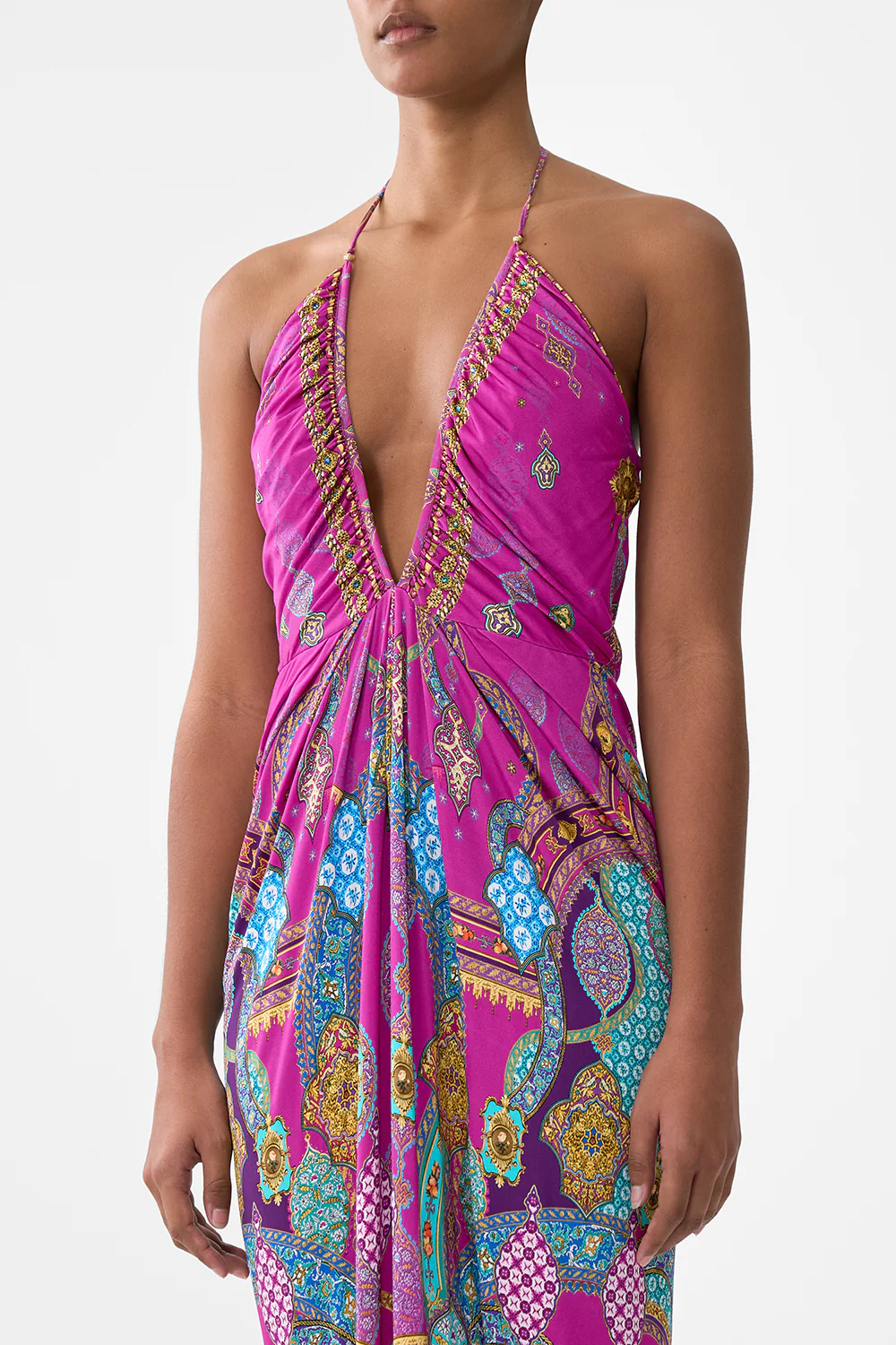 V NECK GATHERED JERSEY DRESS CONCUBINES, SULTANS & COURTIERS - Image 5