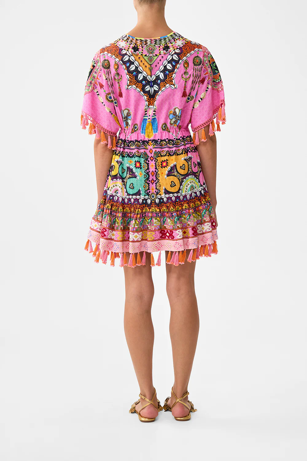 SHORT V NECK EMBROIDERED DRESS PATCHWORK PANORAMA - Image 2
