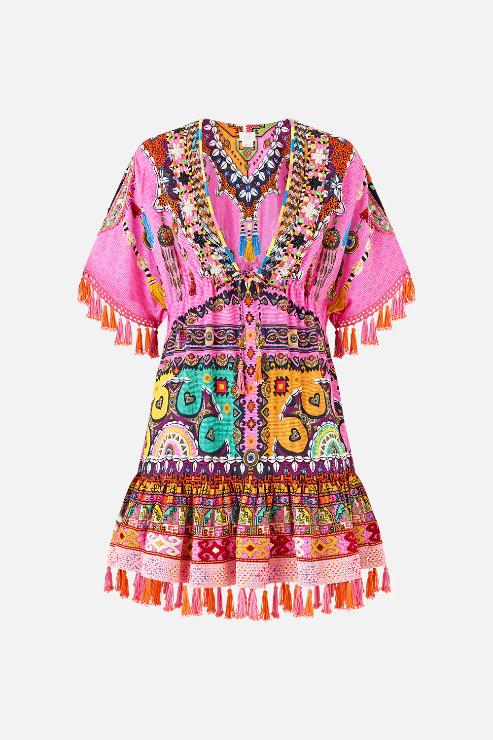 SHORT V NECK EMBROIDERED DRESS PATCHWORK PANORAMA - Image 3