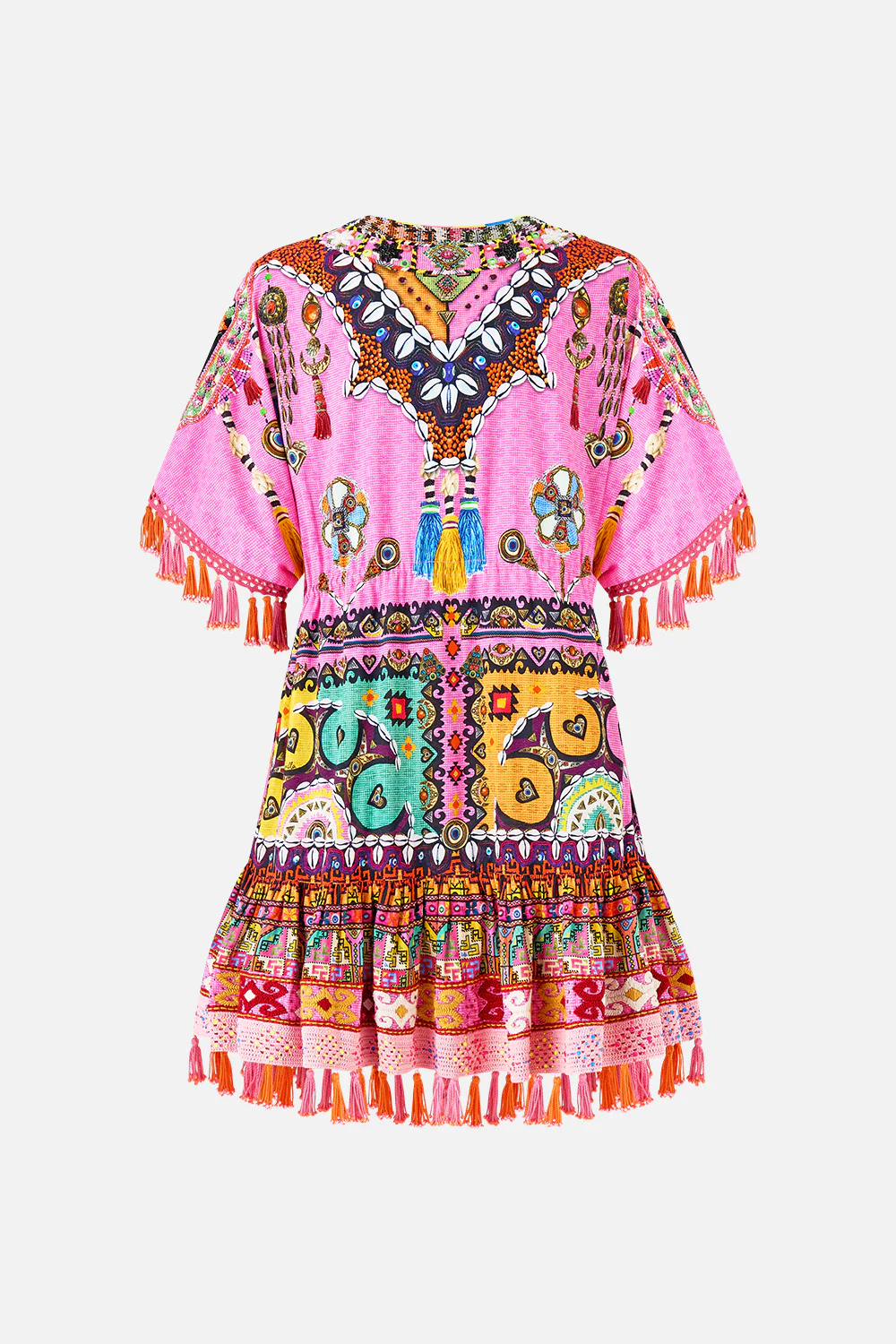 SHORT V NECK EMBROIDERED DRESS PATCHWORK PANORAMA - Image 7