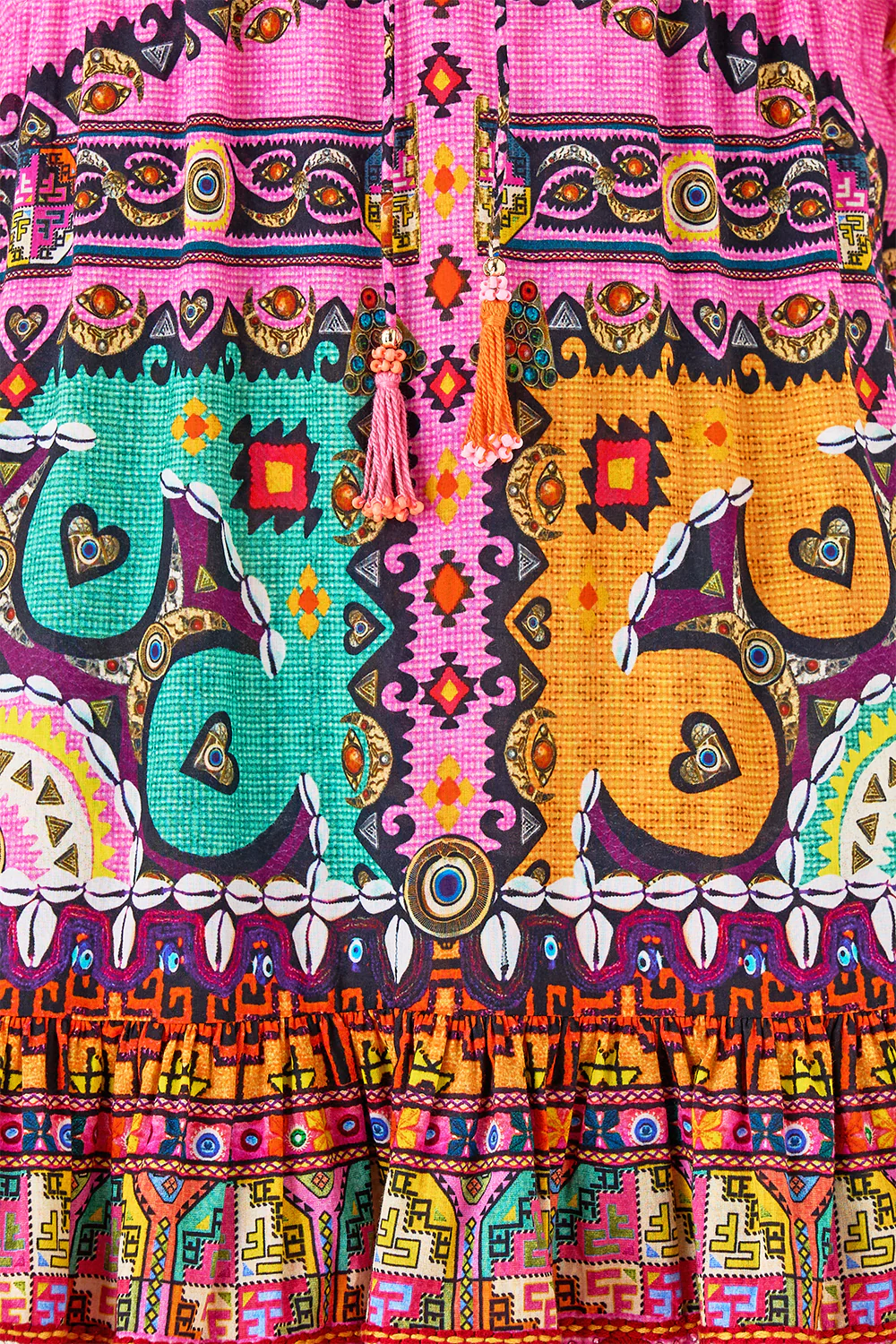 SHORT V NECK EMBROIDERED DRESS PATCHWORK PANORAMA - Image 8