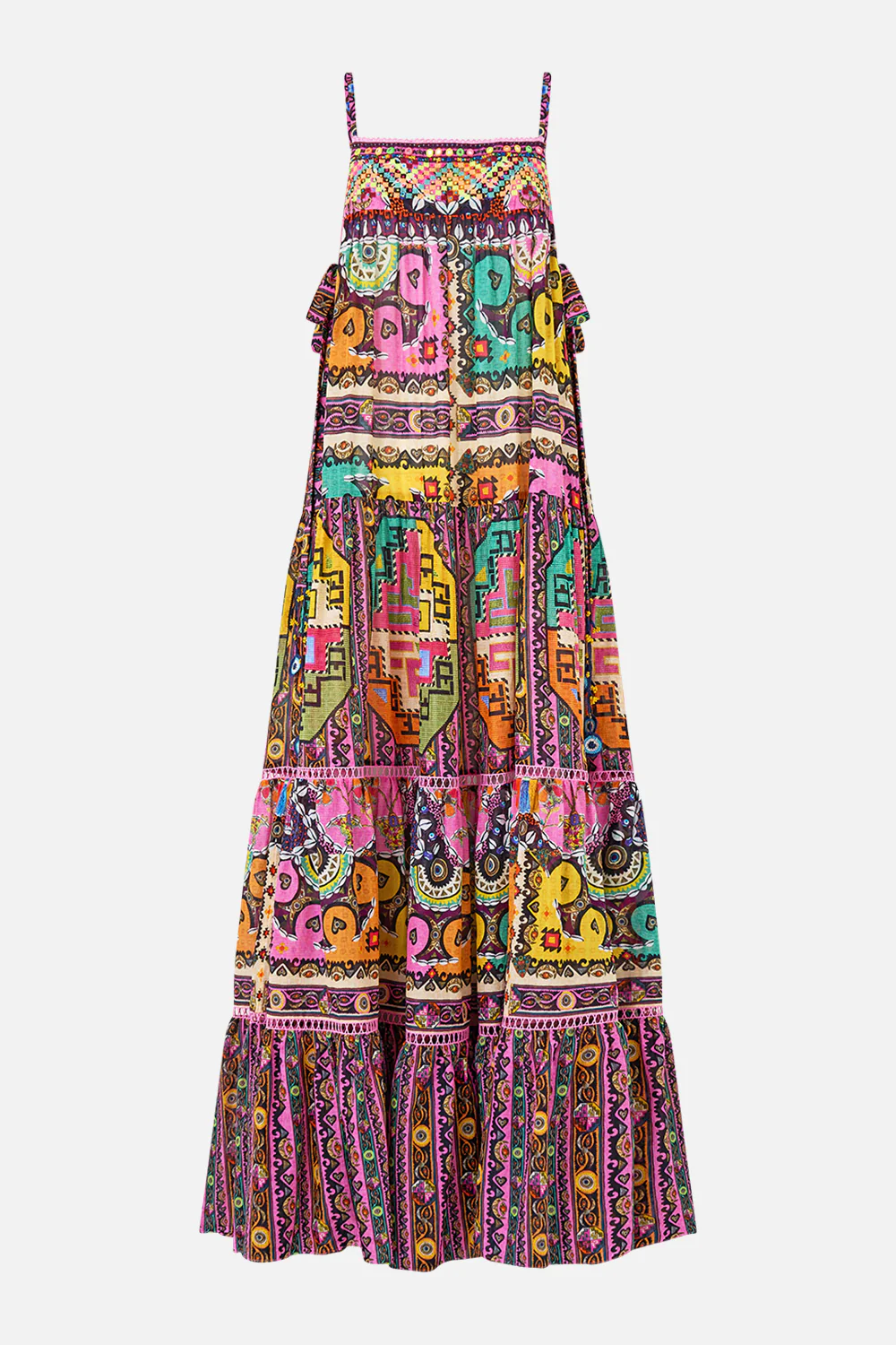 LONG TIERED DRESS WITH BOW TIES PATCHWORK PANORAMA - Image 3