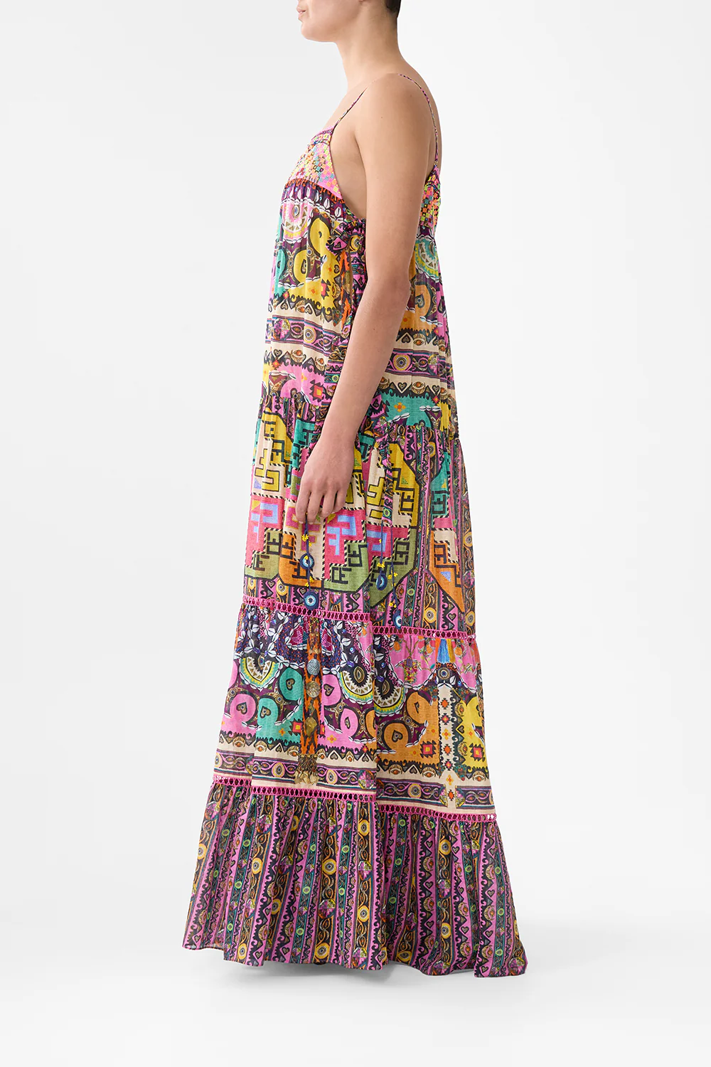 LONG TIERED DRESS WITH BOW TIES PATCHWORK PANORAMA - Image 4