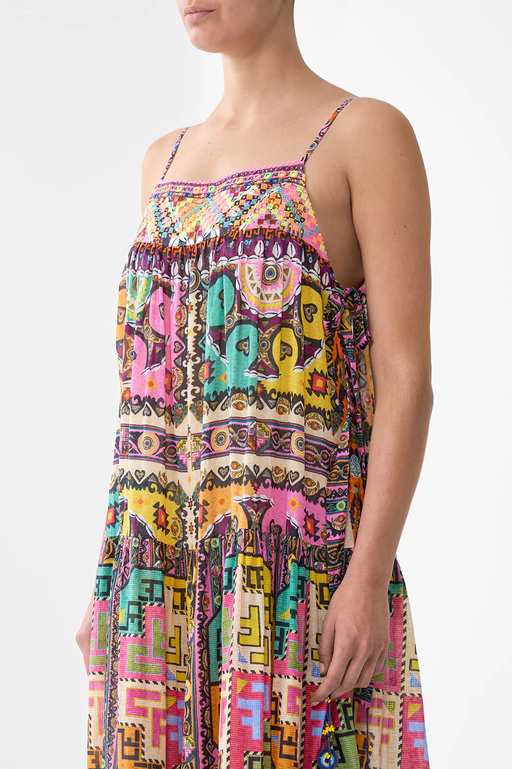 LONG TIERED DRESS WITH BOW TIES PATCHWORK PANORAMA - Image 5