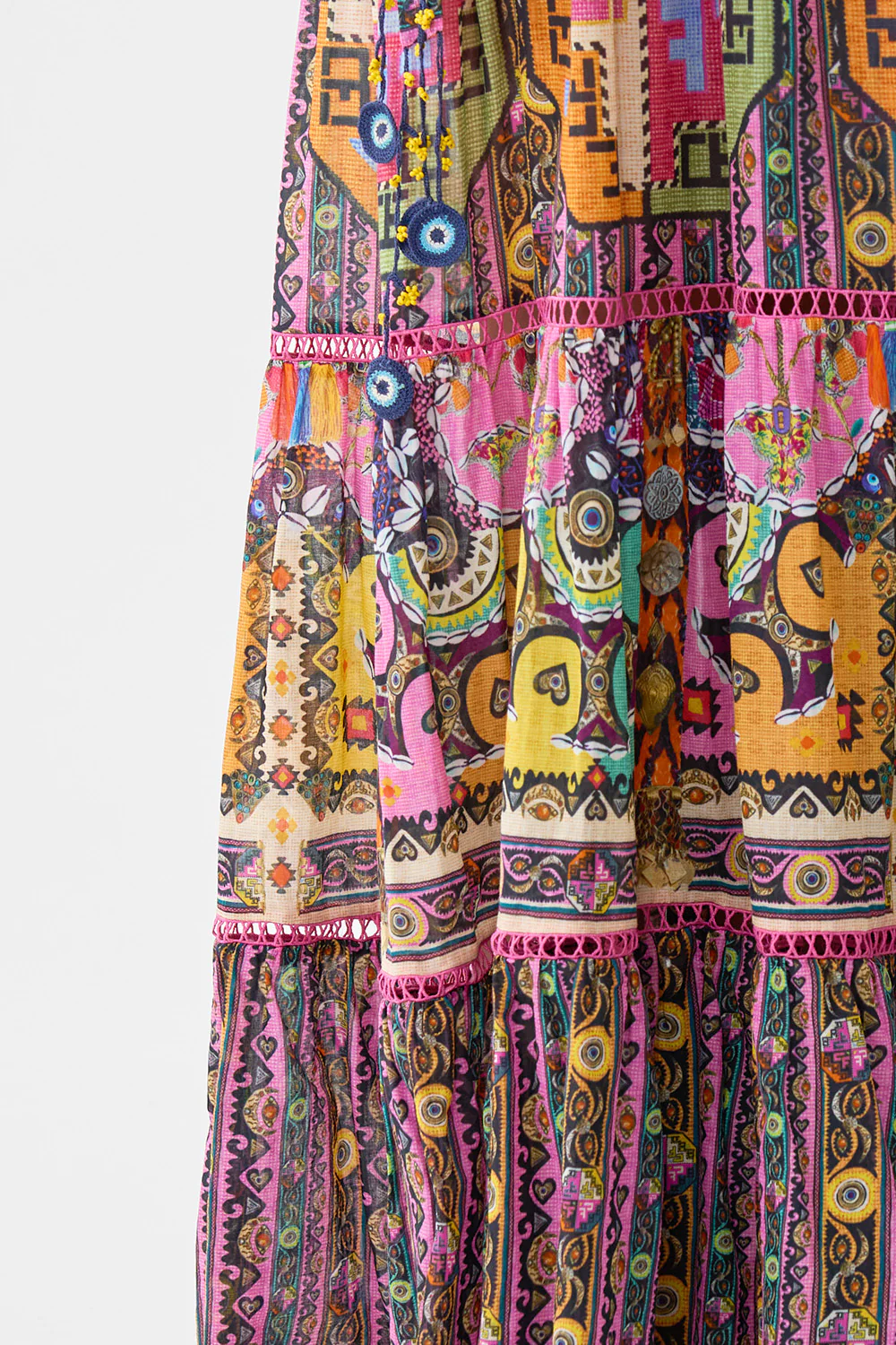 LONG TIERED DRESS WITH BOW TIES PATCHWORK PANORAMA - Image 6