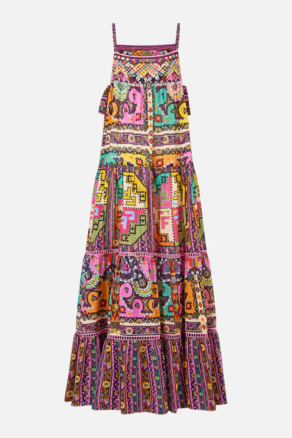 LONG TIERED DRESS WITH BOW TIES PATCHWORK PANORAMA - Image 7