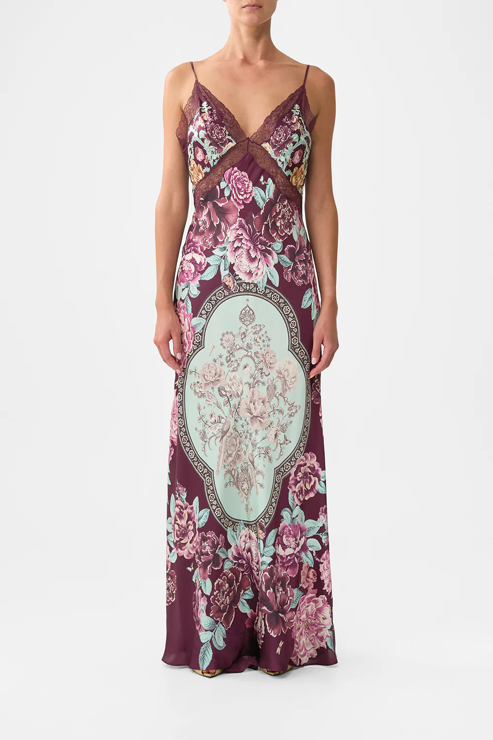 V-NECK LONG BIAS SLIP DRESS WITH TRAIN IF THESE TILES COULD TALK