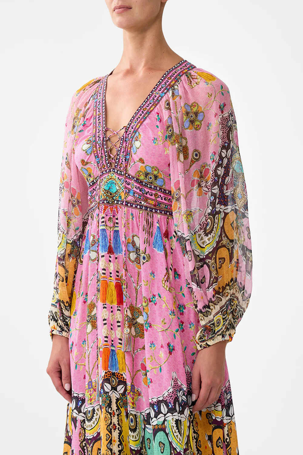 LACE UP FRONT LONG DRESS PATCHWORK PANORAMA - Image 5